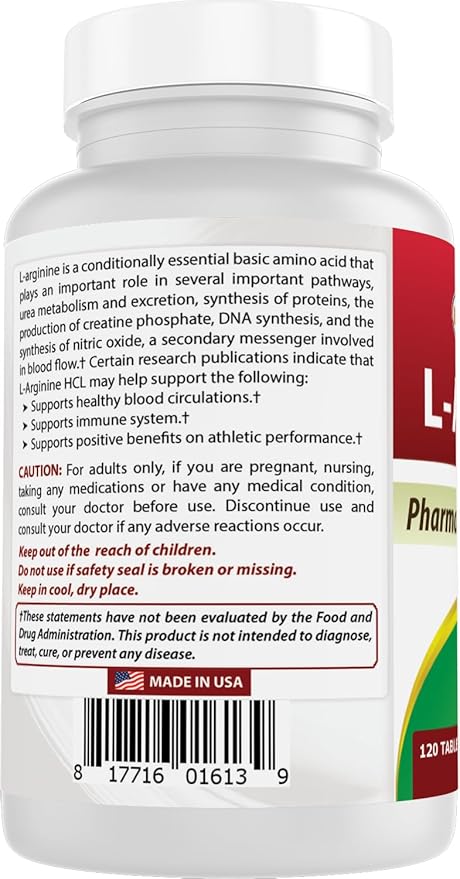 Best Naturals 3 Pack L-Arginine 1000 mg 120 Tablets - Pharmaceutical Grade L Arginine Supplement Promotes Nitric Oxide Synthesis (Total 360 Tablets)