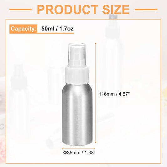 HARFINGTON Aluminum Fine Mist Spray Bottles 50ml/1.7oz Metal Small Liquid Alcohol Refillable Travel Container with White Plastic Nozzle Cap for Perfume Skincare Cosmetic Storage Bottle