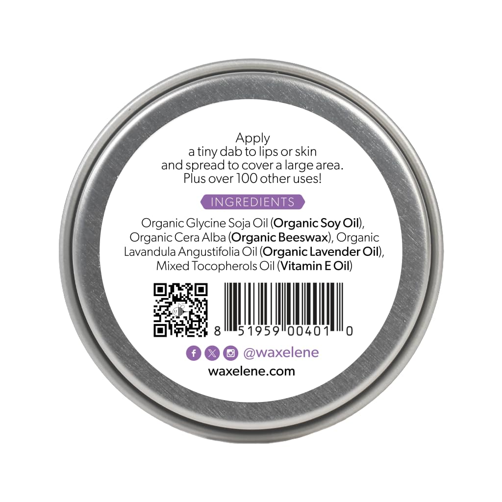 Waxelene Lavender Aerated Lip Balm Tin 4 Piece, Best Lip Balm Ever Organic Calming Multipurpose Ointment Baby Eczema Dry Skin Face Moisturizer
