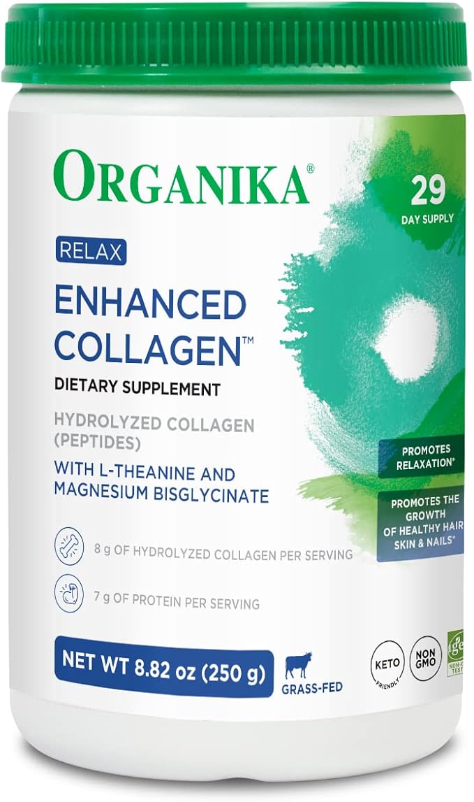 Organika Enhanced Collagen Relax Powder with Magnesium Bisglycinate and L-Theanine - Aids in Sleep, Sustained Energy Levels Throughout The Day- 250g