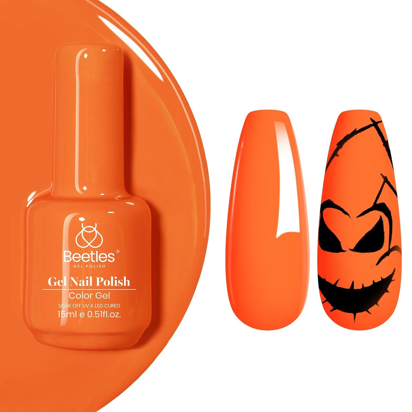 Beetles Orange Gel Polish Halloween Gel Nail Polish Bright Neon Yellow Gel Polish Color Soak Off UV LED Nail Lamp 15ml Gift for Women Vibrant Tangerine