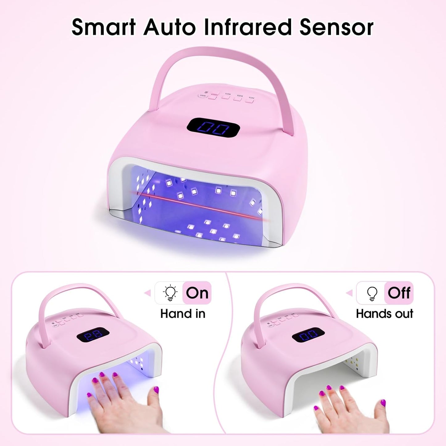 Rechargeable LED Nail Lamp 60W Portable Wireless Nail Dryer UV Gel Polish Light with LCD Display, Auto Sensor and 4 Timer Settings, Professional Curing Lamp with 42 LED Beads for Salon