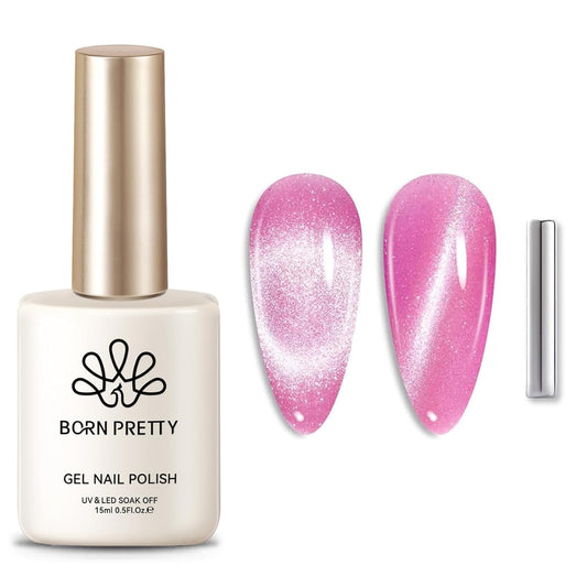 Born Pretty Cat Magnetic Eye Gel Nail Polish,Pink Glitter Cat Magnetic Gel Nail Polish Love Letter Magnetic Nail Polish for Nail Art Manicure Salon DIY at Home 15ML