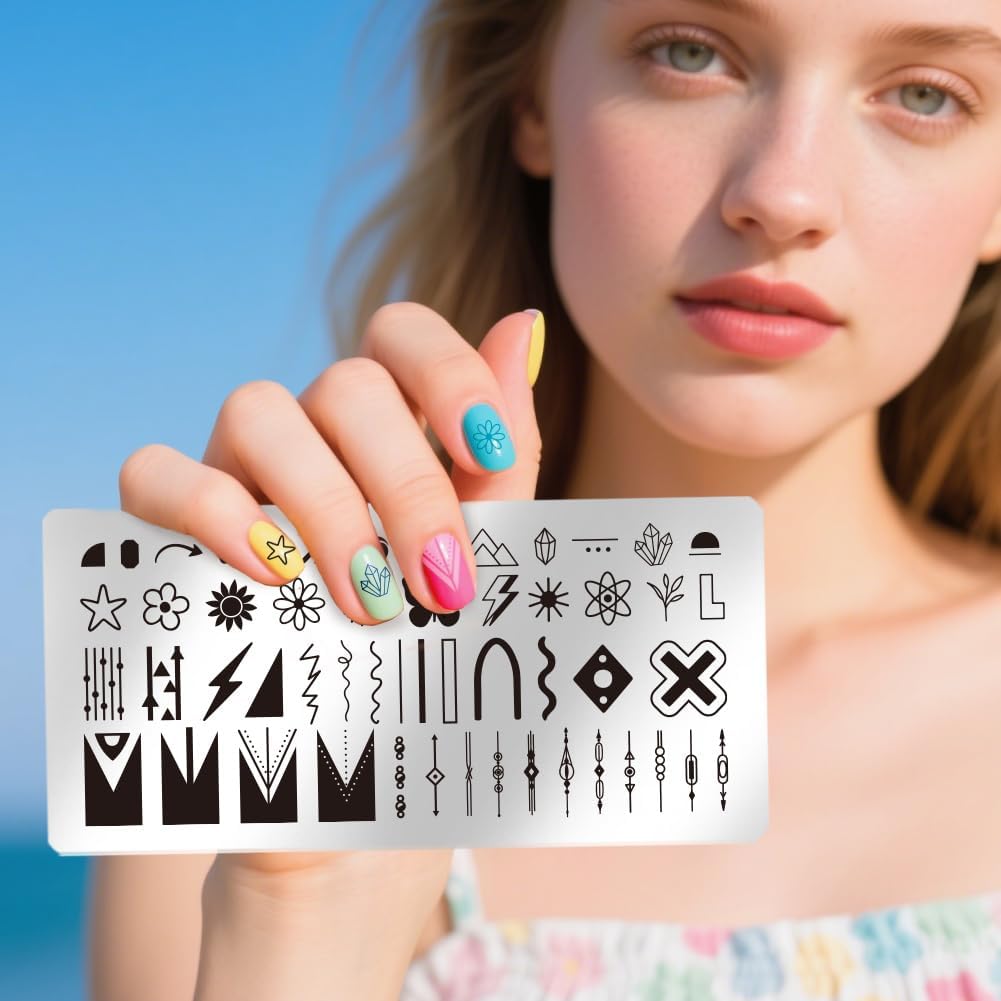 UNICRAFTALE 3Pcs Nail Stamp Plates Set French Nail Stamping Plate French Line Lace Flower Heart Design Image Nail Stencils Nail Art DIY Stamping Template with Nail Scraper for Women Nail Design Tools