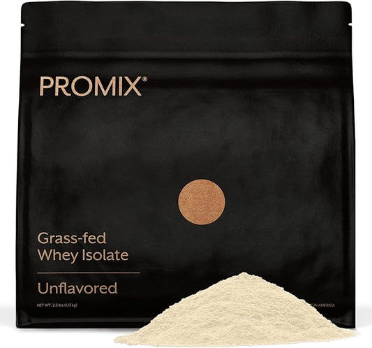 Promix Whey Protein Isolate Powder, 30g Grass Fed Whey Isolate, 6.6g BCAAs, Gluten Free, Keto Friendly, Unflavored, 2.5lb