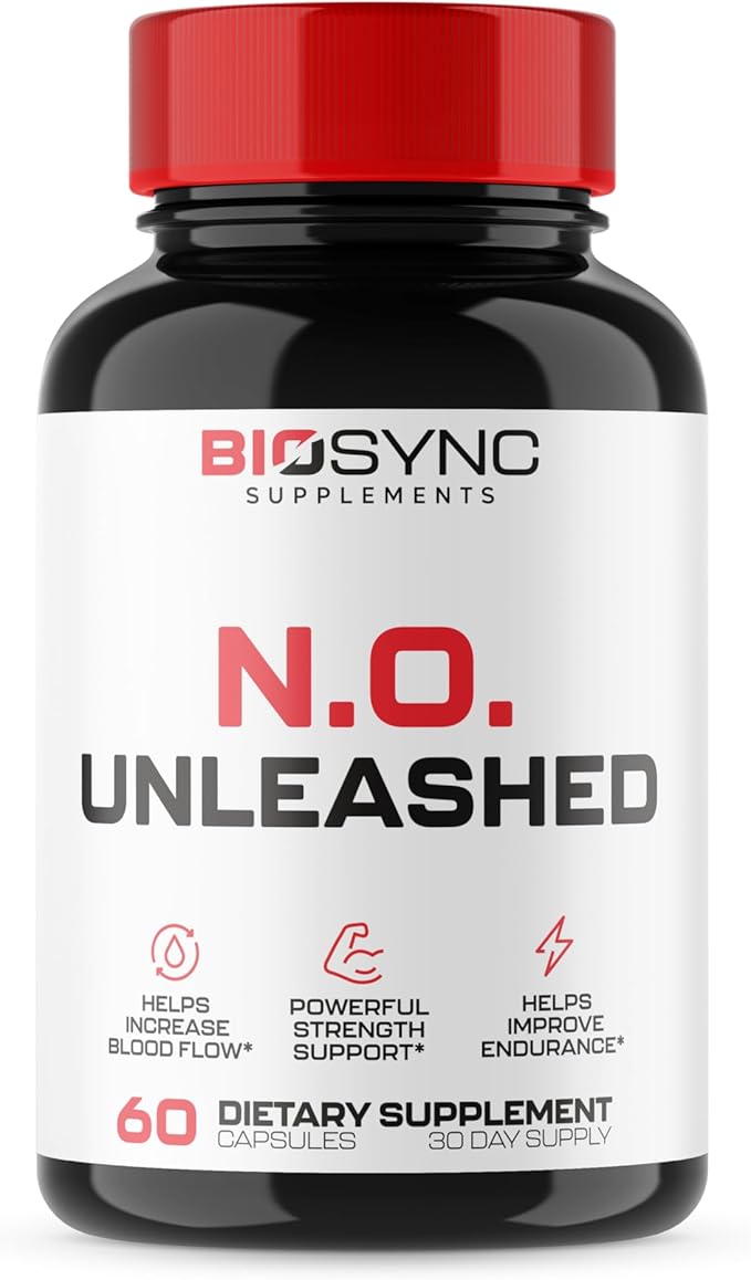 BioSync | #1 New Nitric Oxide Supplement Booster for Men | L Citrulline, L Arginine, Beta Alanine + 4 More Ingredients for Rapid Blood Flow, Skin Splitting Pumps, Strength - 60 Capsules