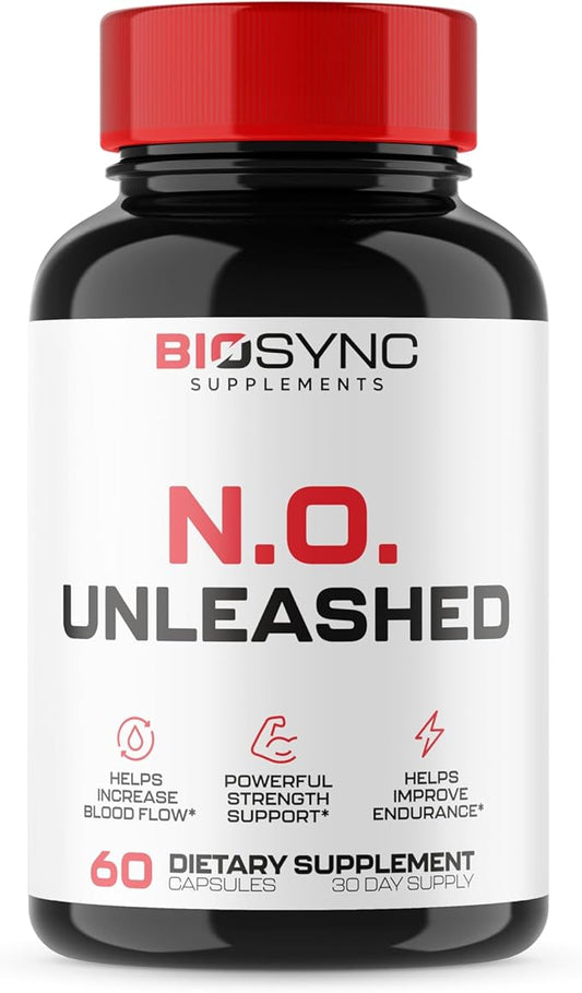 BioSync | #1 New Nitric Oxide Supplement Booster for Men | L Citrulline, L Arginine, Beta Alanine + 4 More Ingredients for Rapid Blood Flow, Skin Splitting Pumps, Strength - 60 Capsules