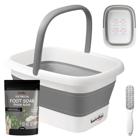 Beinilai Collapsible Foot Bath Kit, Foot Soaking Tub with Handle and Massage Acupoint, Tea Tree Oil Foot Soak with Epsom Salt, and Pedicure Feet File