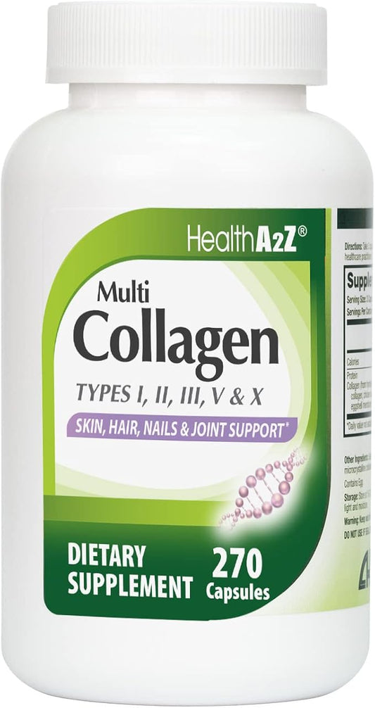 HealthA2Z® Multi Collagen Pills | 1735 mg | 270 Collagen Capsules | Types I, II, III, V & X | for Healthy Skin, Hair, Nails & Joint Support