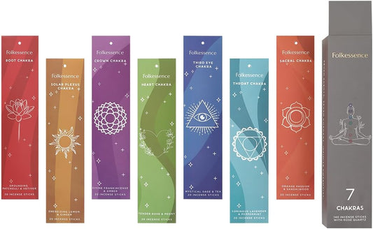 Folkulture Incense Stick for Home | Set of 7 Organic Insenses (140) Insence-sticks for Relaxation with 60 Minute Burn Time | Frankincense, Sage & Tea, Lavender & Peppermint | Non-Toxic Inscents-sticks