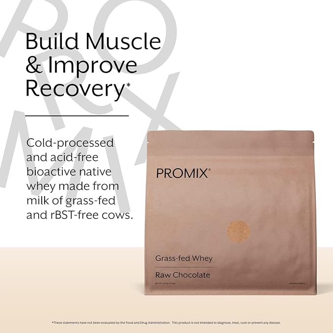 Promix Whey Protein Powder, Raw Chocolate - 5lb Bulk - Grass-Fed & 100% All Natural - ­Post Workout Fitness & Nutrition Shakes, Smoothies, Baking & Cooking Recipes - Gluten-Free & Keto-Friendly