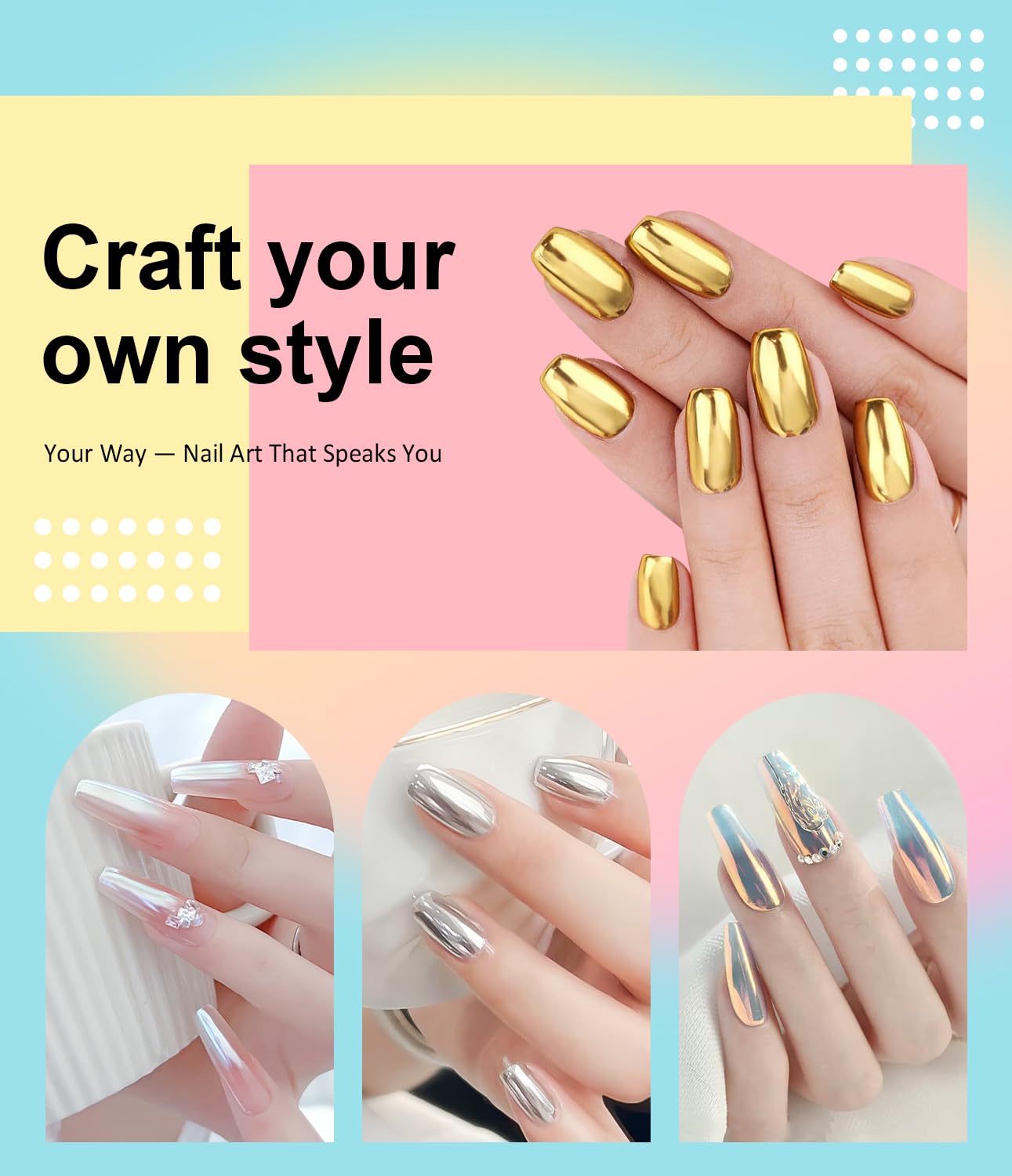 Gold Chrome Nail Powder BISHENGYF -【Metallic Mirror Effect】Pearl Chrome Nail Powder White Aurora Mermaid Iridescent Silver Nail Chrome Powder Metallic Mirror Glitter Pigment Dust For Nail Art DIY