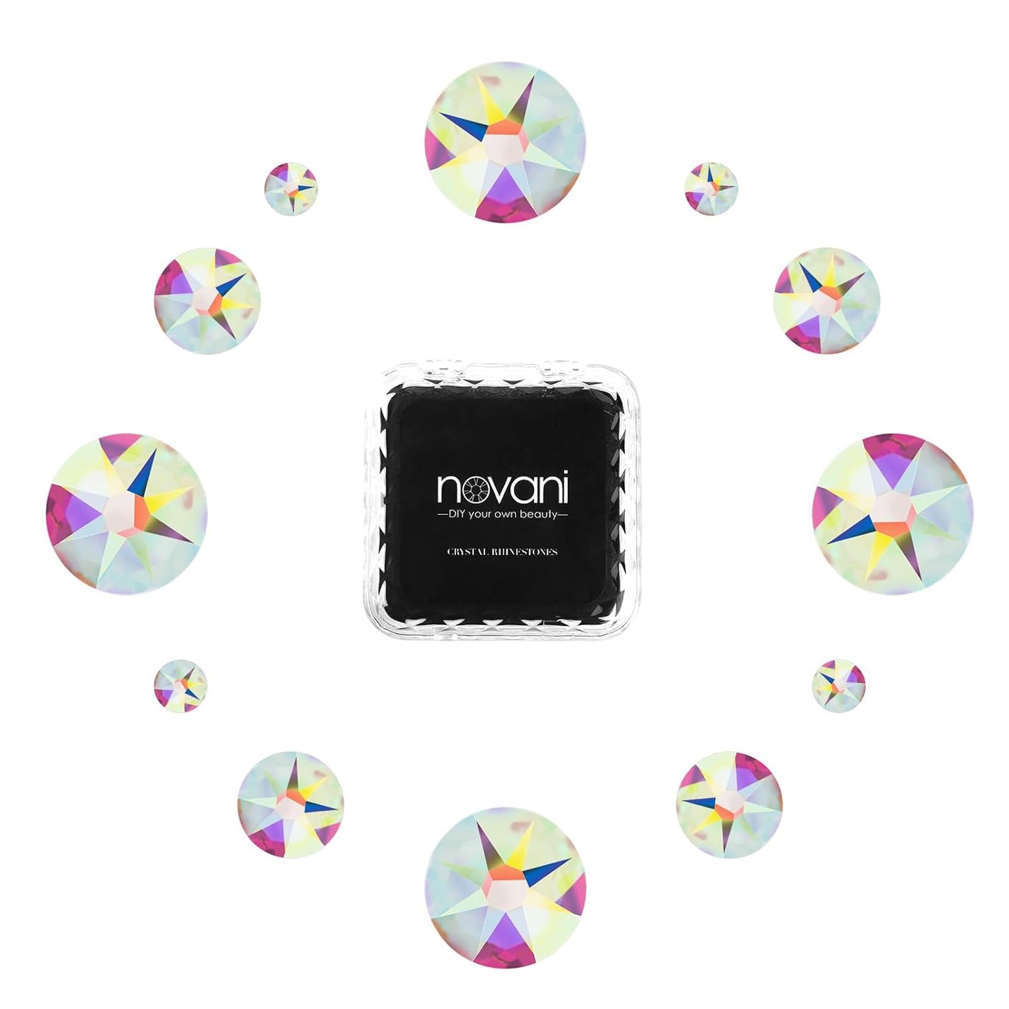 Novani Crystal AB Rhinestones Flat Back Round Rhinestone Style 2088 Sparkly Crystal Gemstones for Nail Art and Crafting,Mix Size(SS6-SS40)
