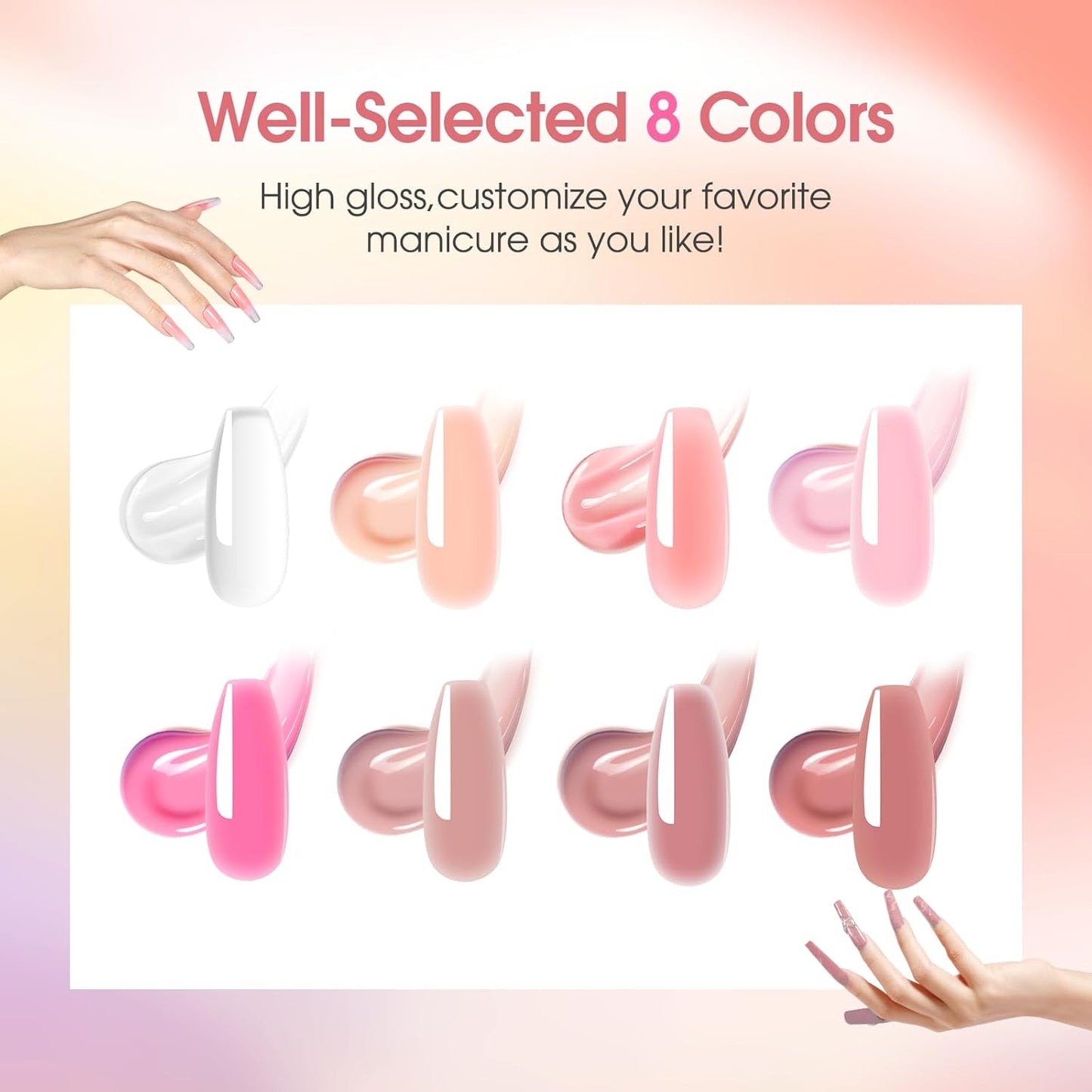 ROSALIND 8PCS Poly Nail Gel Kit with Mini Nail Lamp Clear Nude Purple Brown Poly Extension Gel Kit Mini Starter Kit