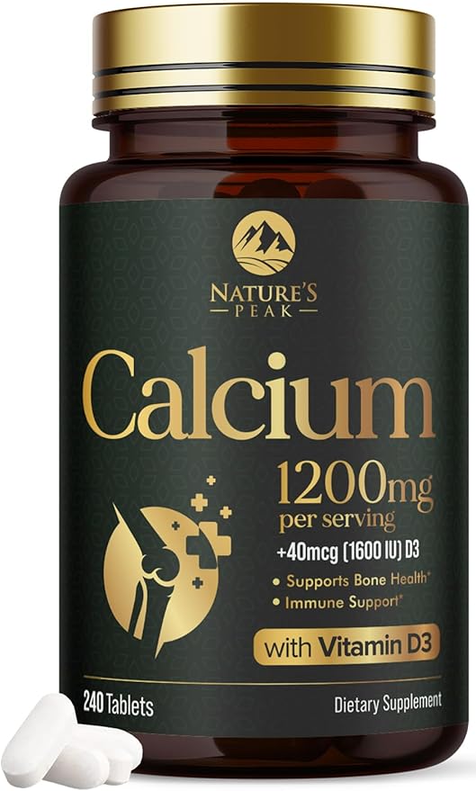 Calcium 1200 mg with Vitamin D3, Calcium Supplement Vitamins, Bone, Teeth & Immune Health Support, Calcium Supplements with D for Women & Men, Nature's Absorbable Calcium Carbonate - 240 Tablets