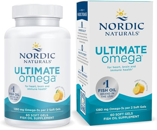 Nordic Naturals Ultimate Omega, Lemon Flavor - 60 Soft Gels - 1280 mg Omega-3 - High-Potency Omega-3 Fish Oil Supplement with EPA & DHA - Promotes Brain & Heart Health - Non-GMO - 30 Servings