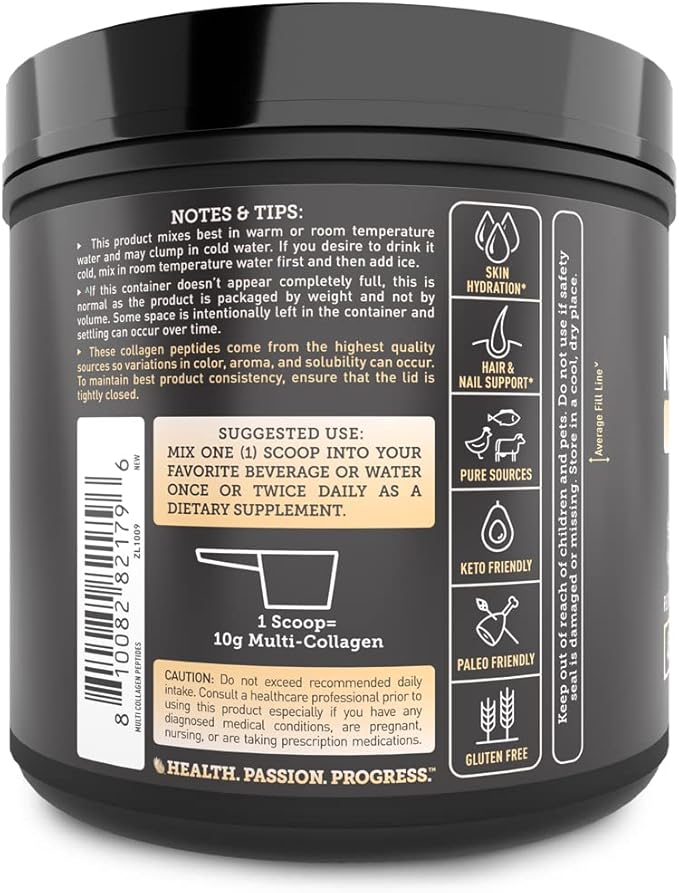 Premium Multi Collagen Peptides Protein Powder (1, 2, 3, 5 & 10) with Vitamin C, Biotin, Hyaluronic Acid, for Hair Skin and Nails - Marine, Bovine, Chicken & Eggshell (Vanilla, 45 Servings)