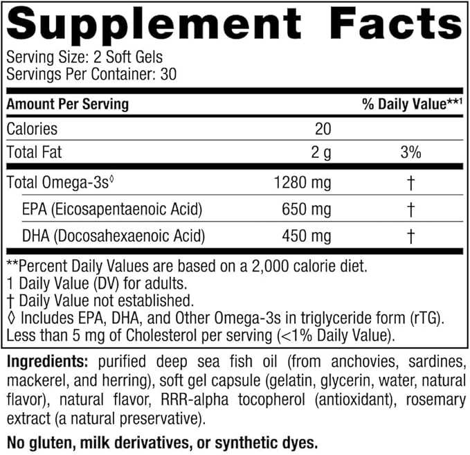 Nordic Naturals Ultimate Omega, Lemon Flavor - 60 Soft Gels - 1280 mg Omega-3 - High-Potency Omega-3 Fish Oil Supplement with EPA & DHA - Promotes Brain & Heart Health - Non-GMO - 30 Servings