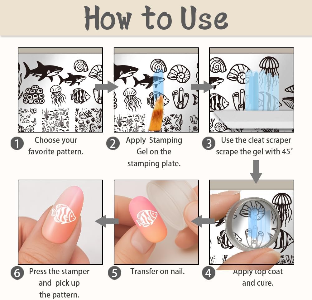 UNICRAFTALE 3Pcs Summer Nail Stamp Plates Set Ocean Series Nail Stamping Plate Turtles Shark Medusa Image Nail Stencils Conch Nail Art Stamping Template with Nail Scraper for Women Nail Design Tools