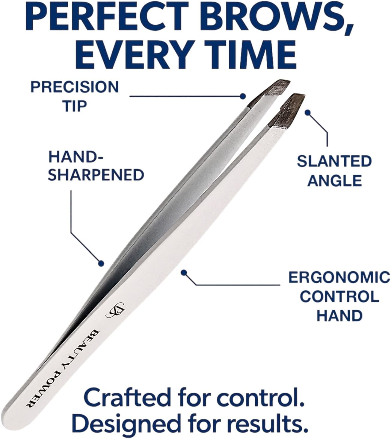 Slant Tip Precision Tweezers - Stainless Steel Eyebrow Tweezers for Women & Men - Precision Tweezers for Facial Hair, Ingrown Hair & Brow Shaping - Professional Beauty Tool (White)