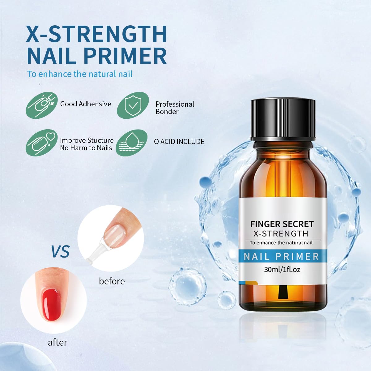 Professional Nail Prep Dehydrator and X-Strength Set for Nails, Non-acid and No Burn Fast Air Dry, For Natural Nail & UV Gels Acrylic Powder Application.