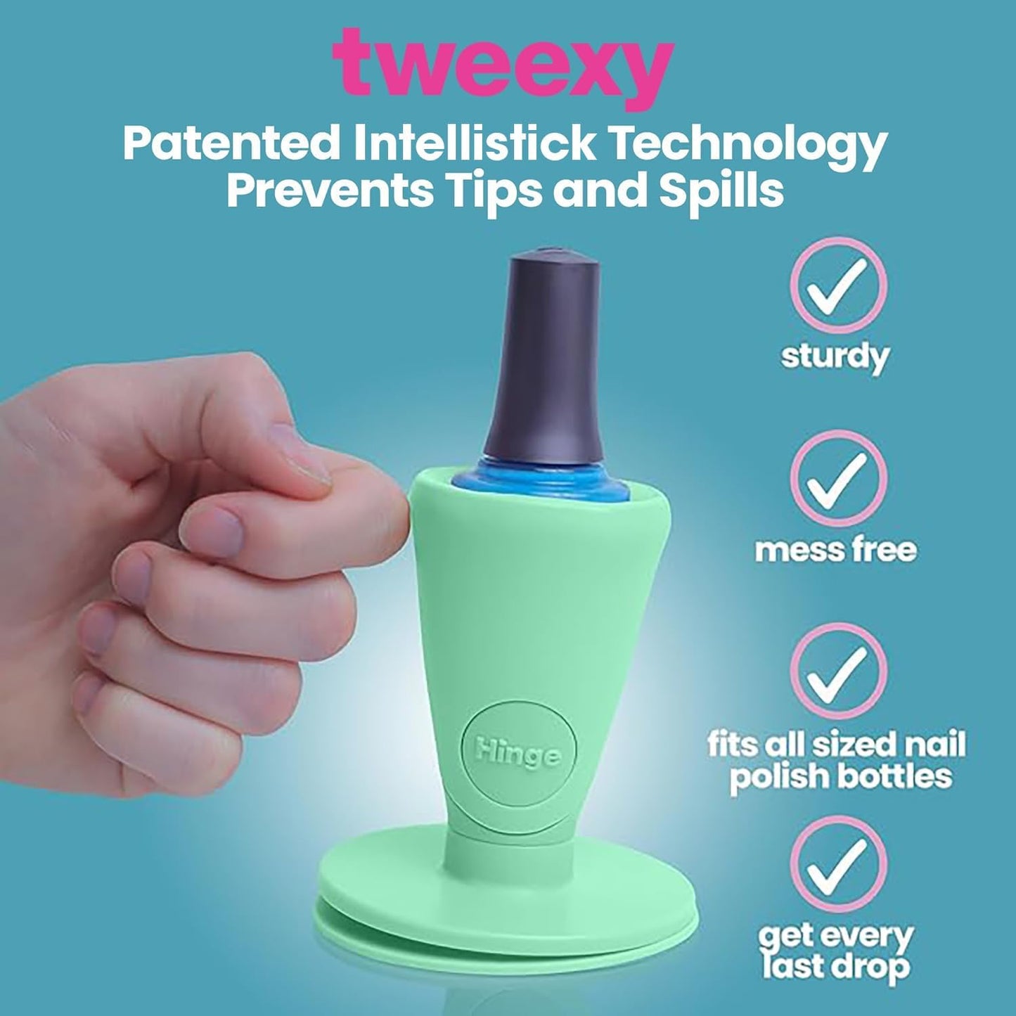 tweexy Hinge Untippable Nail Polish Bottle Holder | Anti-Spill Nail Polish Holder Stand, Tilted, IntelliStick Airlock Suction | Fingernail Painting, Nail Art Tools | Nail Polish Accessories (Cucumber)