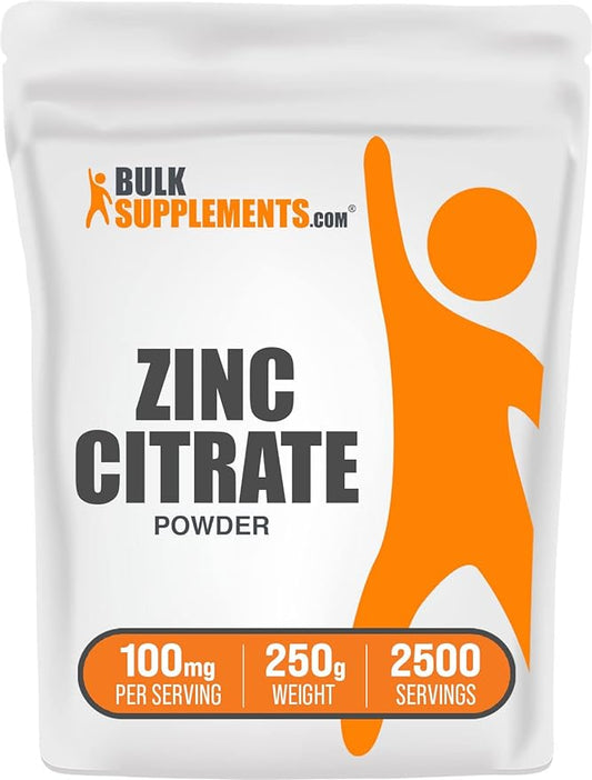 BulkSupplements.com Zinc Citrate Powder - Zinc Supplements, Zinc 30mg - Pure Zinc Citrate for Immune Support - Gluten Free, 100mg per Serving, 250g (8.8 oz) (Pack of 1)