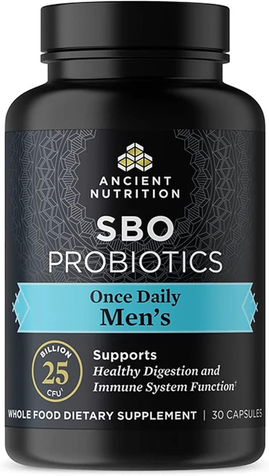 Probiotics for Men by Ancient Nutrition, SBO Probiotics Men's Once Daily 30 Ct, for Healthy Digestion and Immune System Function Support, 25 Billion CFUs* Per Serving