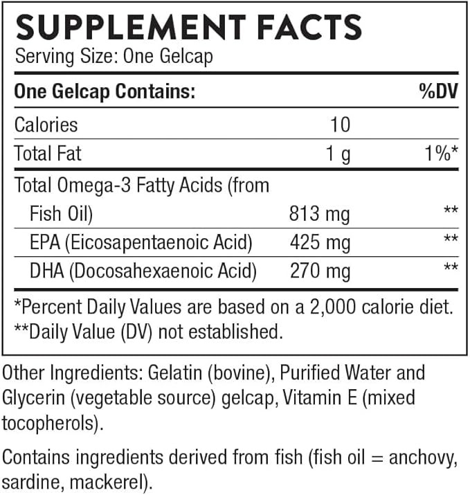 THORNE Super EPA - Omega-3 Fatty Acids EPA 425mg and DHA 270mg Supplement - Support Brain, Cardiovascular, Joints, and Skin - Gluten-Free, Dairy-Free, Soy-Free - 90 Gelcaps