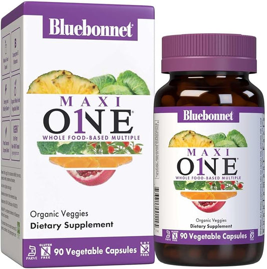Bluebonnet Nutrition Maxi One (with Iron), Whole Food Multiple, Enzymes, Energy, Vitality, Gluten-Free, Kosher, Dairy-Free, Vegetarian Friendly, Soy-Free, Non-GMO, 90 Vegetable Capsule, 3 Month Supply, Beige
