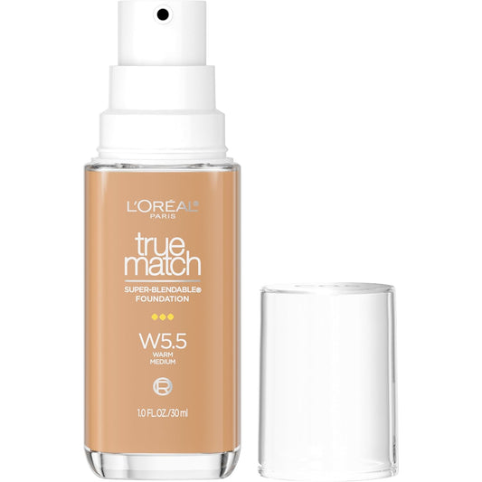 L'Oreal Paris True Match Super-Blendable Foundation, Medium Coverage Liquid Foundation Makeup, W5.5, Medium, 1 Fl Oz