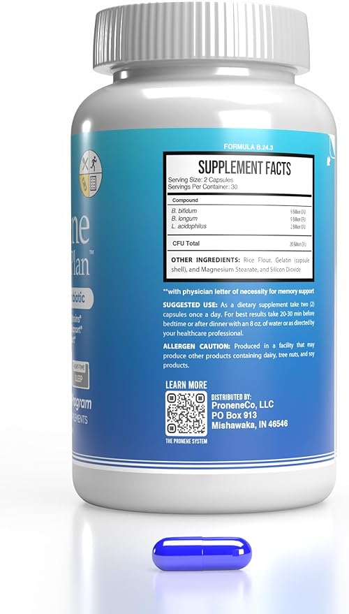 Pronene Memory Plan Advanced Probiotic | Top 3 strains w/Lactobacillus acidophilus, Bifidobacterium bifidum, Bifidobacterium longum | Supports Immunity, microbiome, Memory Health (60caps)
