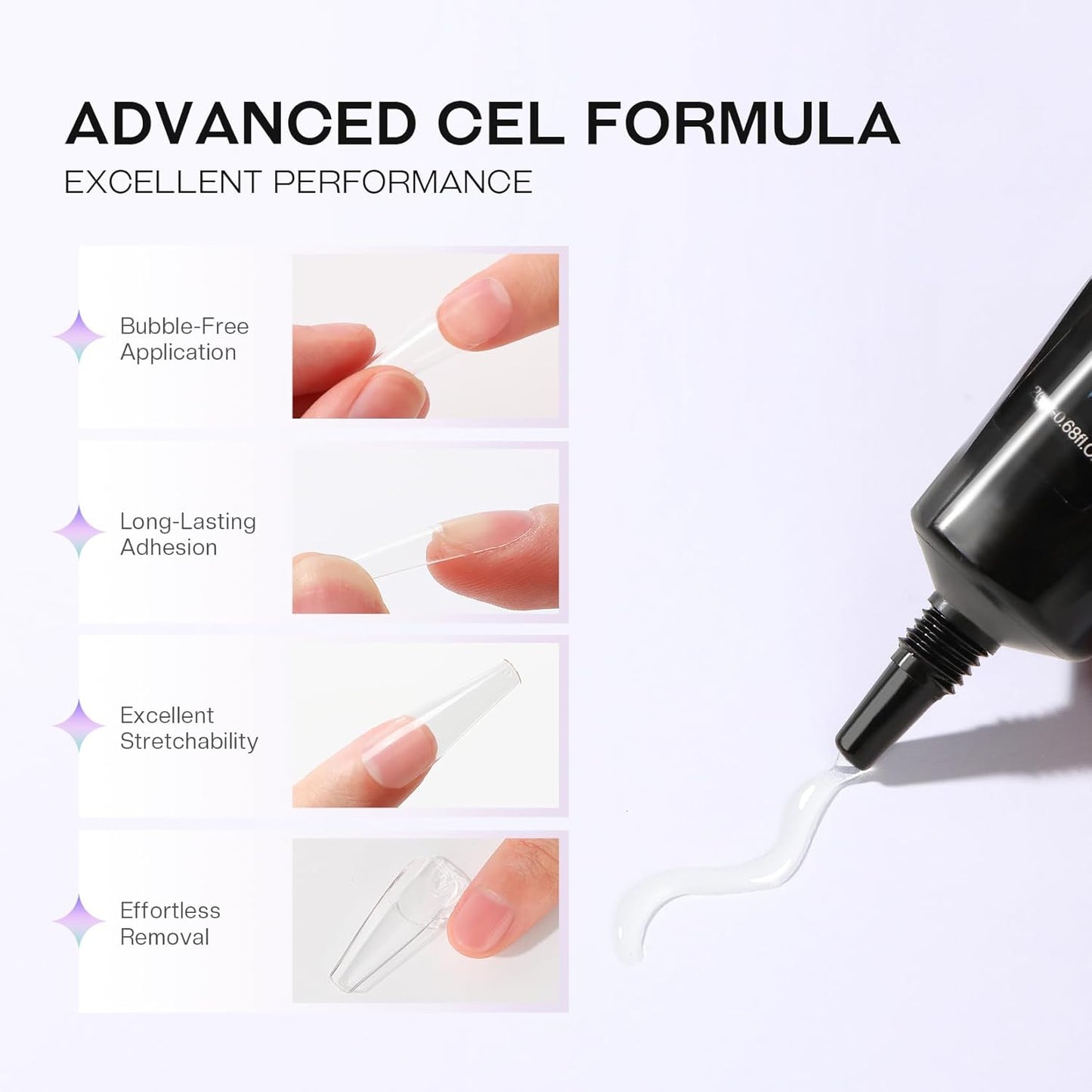 Soft Solid Nail Glue Gel: Clear Nail Gel for Press on Fake Nails Tips 20g for UV Cure Light Acrylic Builder Adhesive Gel Extension Strong Supplies