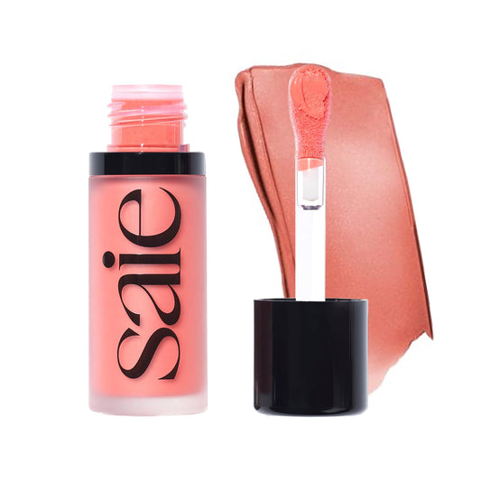 Saie Dew Liquid Blush for Cheeks - Hydrating Cream Blush Stick with a Blendable + Buildable Formula - Skincare Infused Dewy Cheek Tint for a Natural Flush - Glowy Makeup Essential - Poppy (.40 oz)