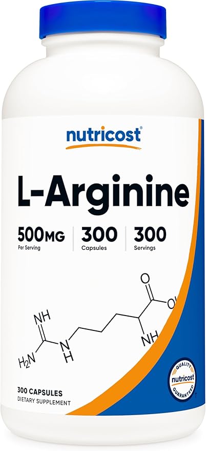 Nutricost L-Arginine 500mg, 300 Capsules - Gluten Free and Non-GMO