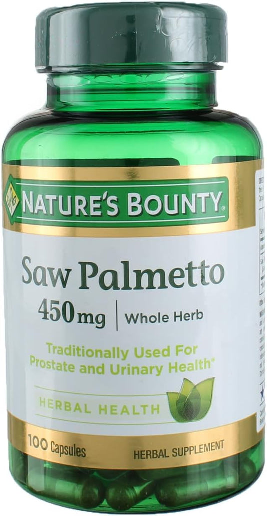 Nature's Bounty Saw Palmetto, Herbal Health Supplement, Prostate and Urinary Health, 450 mg, 100 Capsules