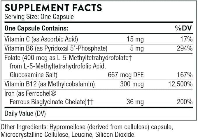 THORNE Ferrasorb - 36 mg Iron with Essential Nutrients - Complete Blood Support Formula - Elemental Iron, Folate, B and C Vitamins for Optimal Absorption - Gluten-Free - 60 Capsules