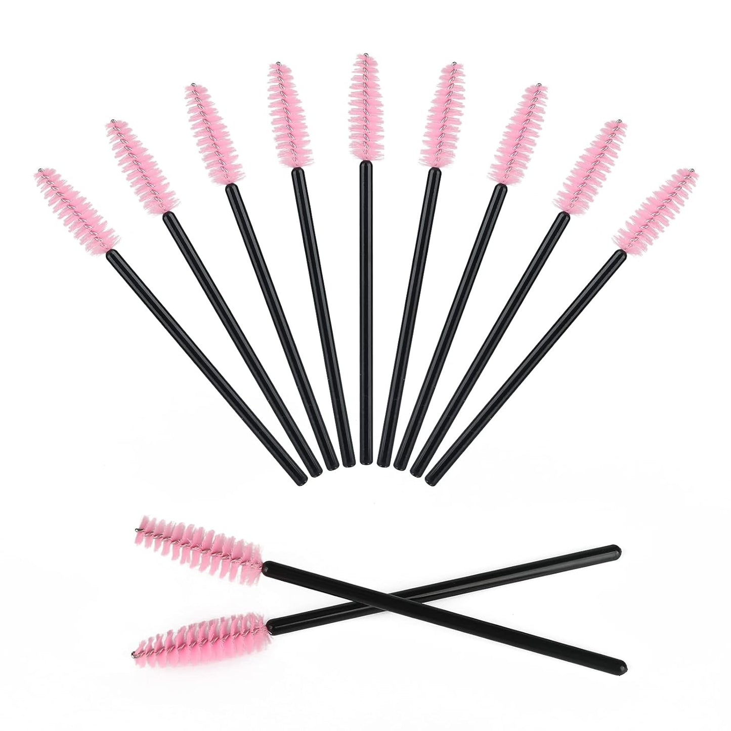 G2PLUS 100PCS Disposable Eyelash Brushes, Adjustable Mascara Wands Makeup Applicator, Lash Spoolies Brushes for Eyelash Extensions and Eyebrows (Pink)