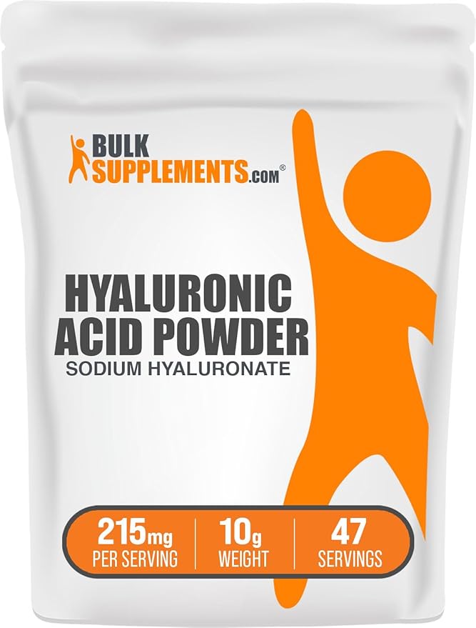 BulkSupplements.com Hyaluronic Acid Powder - Hyaluronic Acid Supplements, Hyaluronic Acid 215mg - Hyaluronic Acid Food Grade, Gluten Free - 215mg per Serving, 10g (0.35 oz) (Pack of 1)