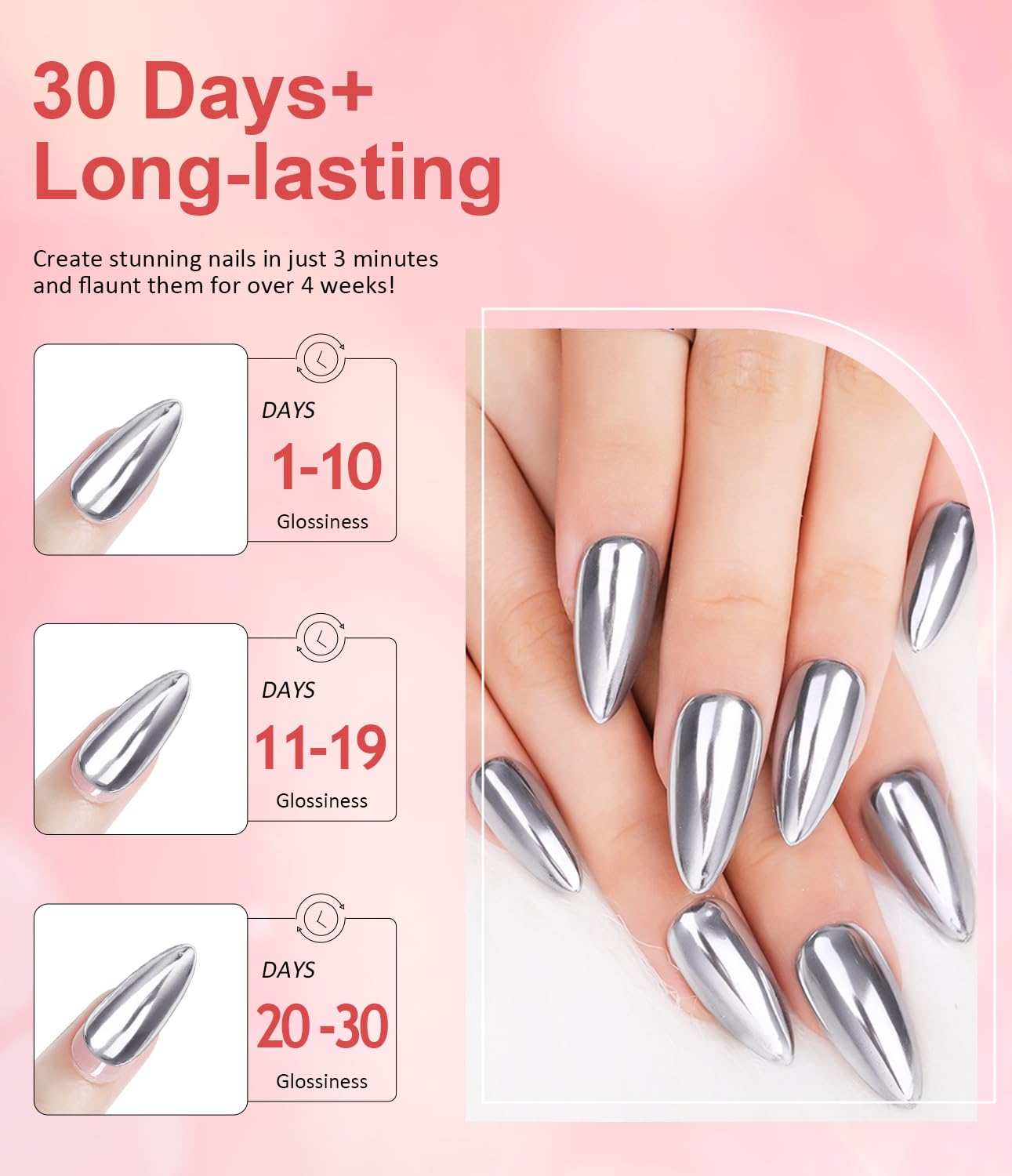 Pearl Chrome Nail Powder BISHENGYF -【Mirror Shinny Effect】 Magic Mirror Silver Chrome Nail Powder Aurora Mermaid Iridescent White Pearl Clear Nail Chrome Powder Pigment Glitter Dust for Manicure DIY