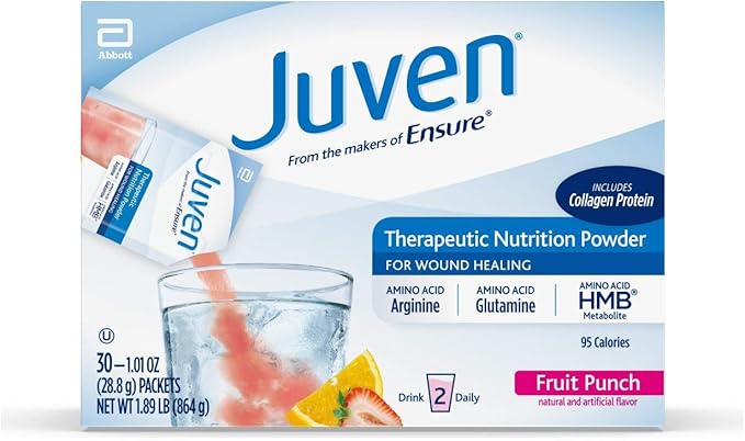 Juven Therapeutic Nutrition Drink Mix Powder for Wound Healing Support, Includes Collagen Protein, Fruit Punch, 30 Count