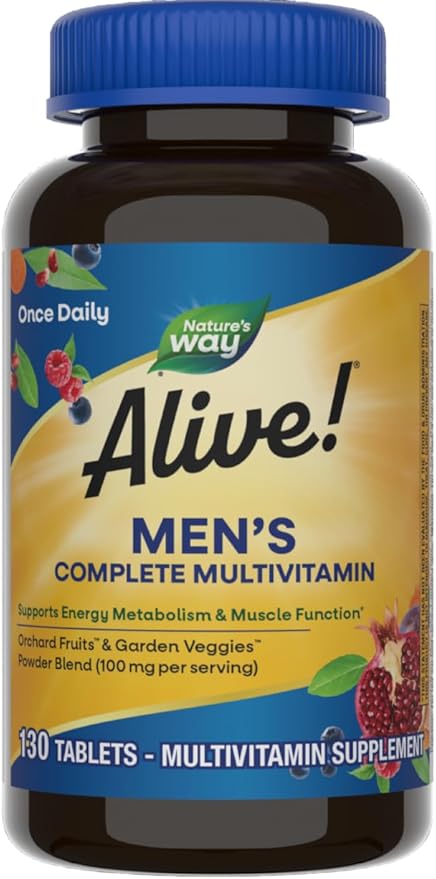 Nature's Way Alive! Men's Complete Daily Multivitamin, Supports Energy Metabolism & Muscle Function*, with B-Vitamins, Gluten Free, 130 Tablets (Packaging May Vary)