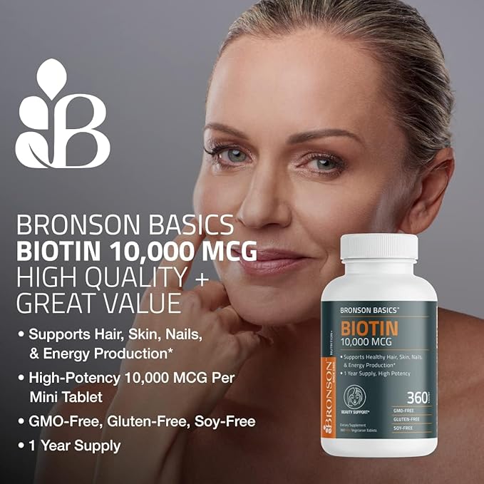 Bronson Biotin 10,000 MCG Supports Healthy Hair, Skin & Nails & Energy Production - High Potency Beauty Support - Non-GMO, 150 Vegetarian Tablets