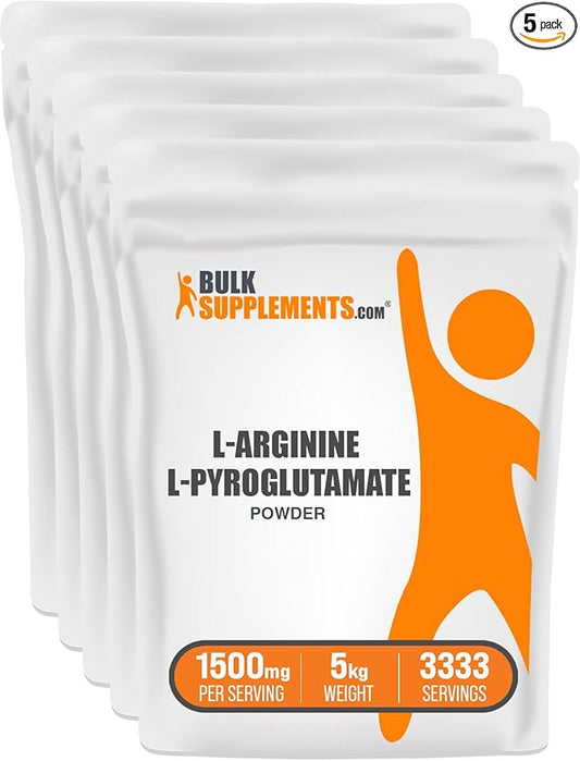 BulkSupplements.com L-Arginine L-Pyroglutamate Powder - Arginine Supplement, Nitric Oxide Supplement, Arginine Powder - Gluten Free, 1500mg per Serving, 5kg (11 lbs) (Pack of 5)