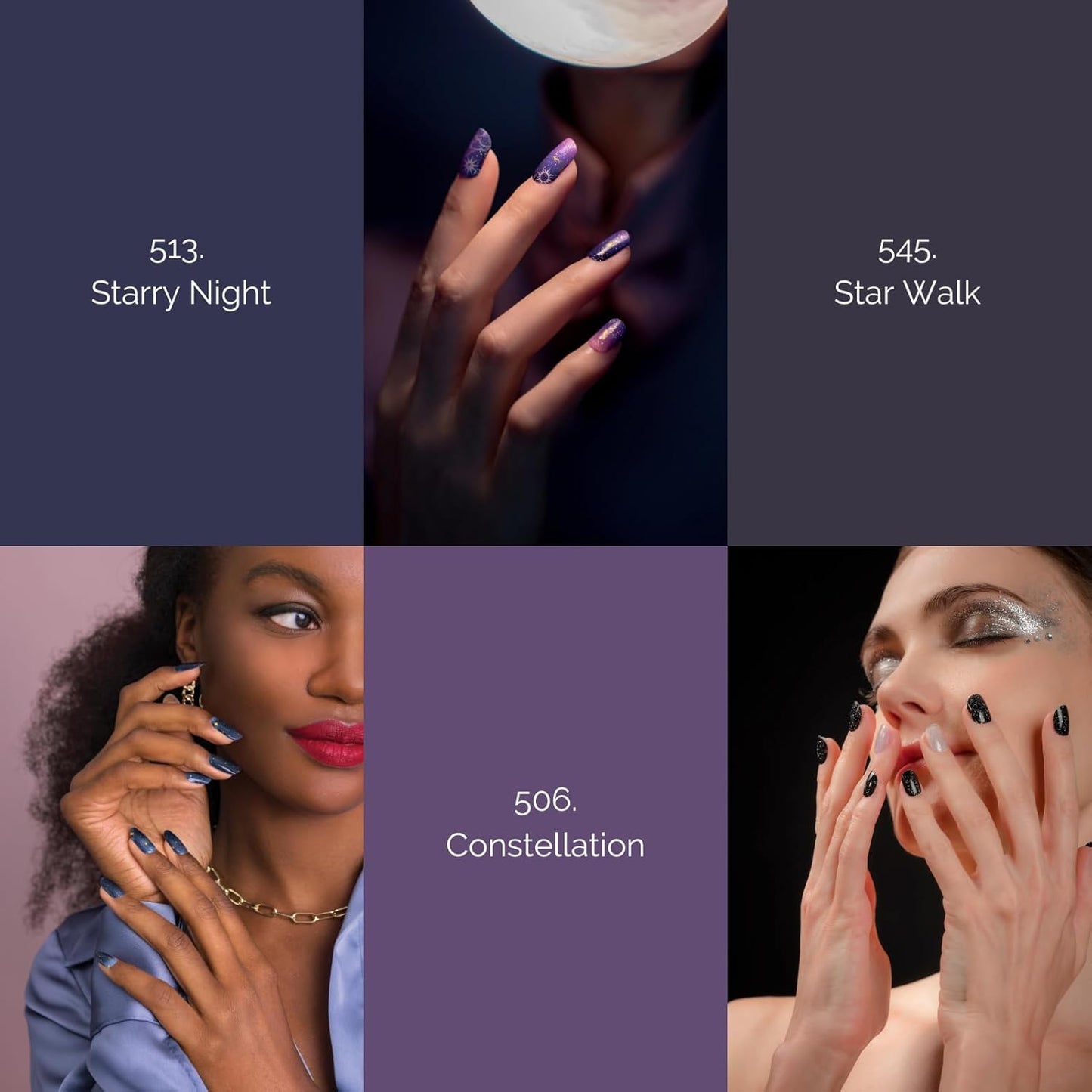 NAILOG Semi Cured Gel Nail Strip Starter Kit - (Include 60Pcs Nail Stickers, 1 UV Lamp and 2 Nail Files) Long Lasting Gel Nail Wraps Gift Kit for Christmas Day, Skyscape