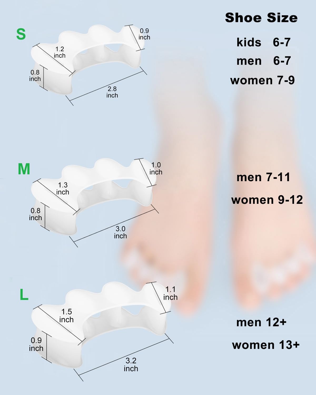 2Pairs Toe Separators Toe Spacers for Women Men to Correct Bunion, Relieve Feet Pain, Foot Alignment, Toe Straighteners for Hammertoes, Plantar Fasciitis (M, Women Shoe Size 9-12.5, Men: 7-11)