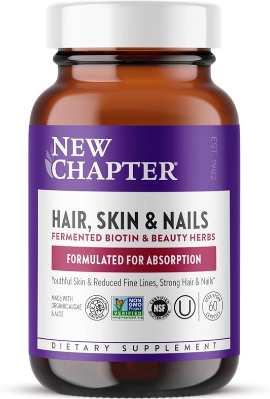 New Chapter Biotin Supplement, Vegan Hair Skin and Nails Vitamins with Fermented Biotin + Astaxanthin - 60 Count