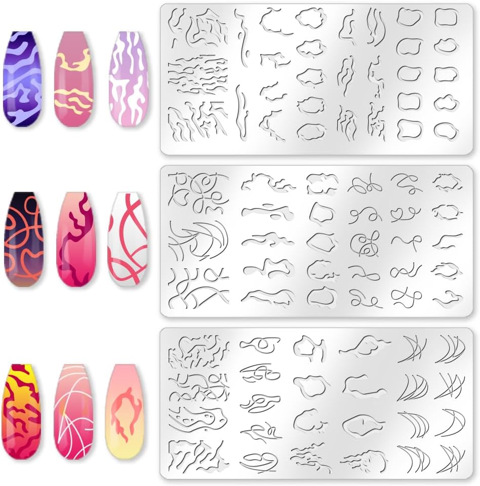 3Pcs Irregular Geometric Frames Nail Stamping Plate Minimalist Line Nail Stamping Templates French Tip Nail Art Stamp Image Plate Stainless Steel DIY Reusable Tools for Manicure Printing