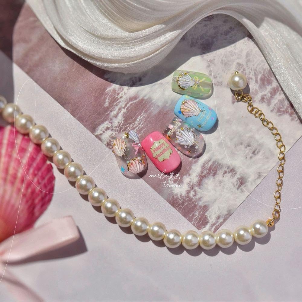2 Sheets Summer Nail Stickers Colorful 3D Self-Adhesive Beach Conch Nail Decals 5D Embossed Ocean Nail Art Stickers Aurora Pearl Seashell Sticker Manicure Nails Accessories for Women DIY