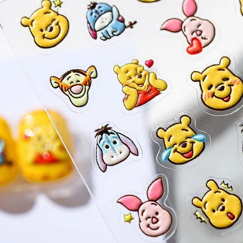 Dedyel Cute Nail Stickers 5D Embossed Cartoon Bear Nail Stickers Kawaii Animal Self-Adhesive Nail Decals for Women Girls Kids Nail Art Decoration
